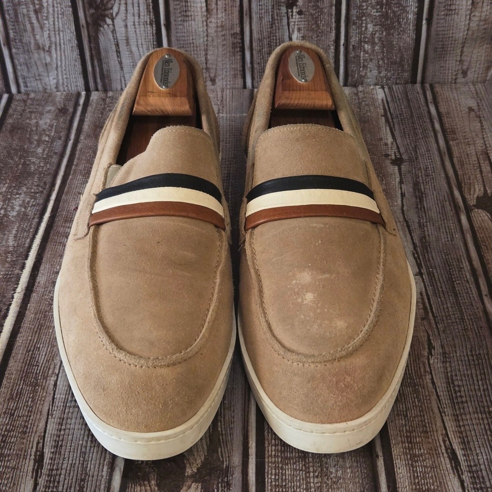 Sz 10.5 D Mens Allen Edmonds Randolph Tan Suede Stripe Loafers Shoes STAINS